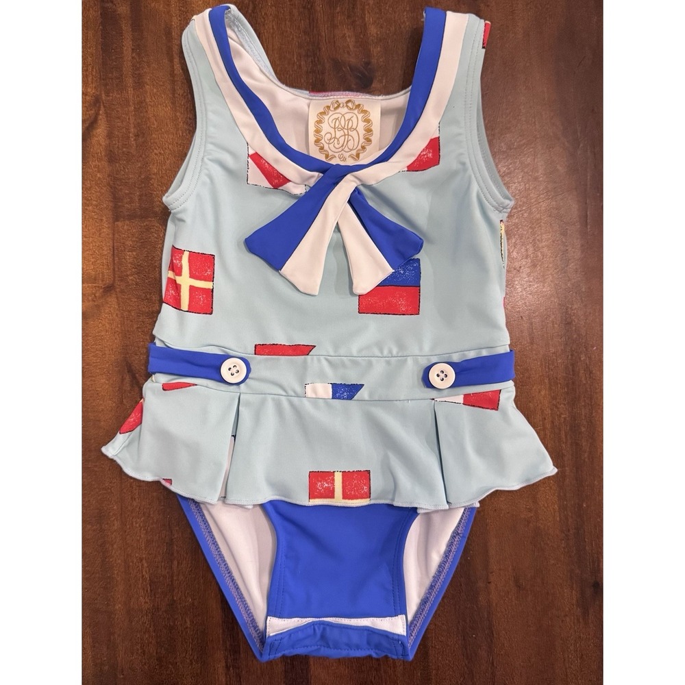 The Beaufort Bonnet Company Nautical Flag Sailor Swimsuit Size 6-12 Months
